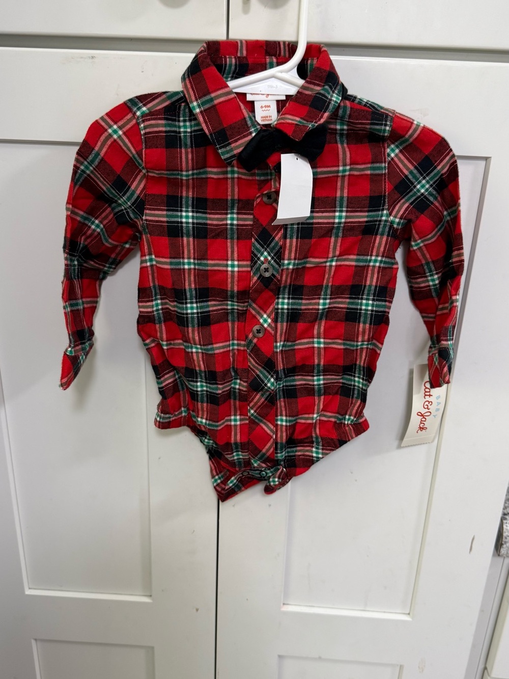 Cat & Jack Red Green Plaid Button-Front Kids Shirt